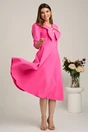 Rochie midi roz aprins clos de ocazie cu guler maxi si nasturi perluta- LaDonna, 4, dyfashion.ro
