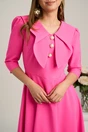 Rochie midi roz aprins clos de ocazie cu guler maxi si nasturi perluta- LaDonna, 3, dyfashion.ro