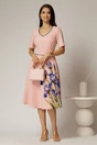 Rochie midi roz clos cu imprimeu indiggo si decolteu in V, 3, dyfashion.ro