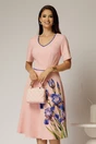 Rochie midi roz clos cu imprimeu indiggo si decolteu in V, 1, dyfashion.ro