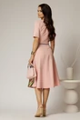 Rochie midi roz clos cu imprimeu indiggo si decolteu in V, 2, dyfashion.ro