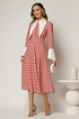 Rochie midi roz coniac cu buline mici si guler ascutit, 3, dyfashion.ro