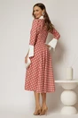Rochie midi roz coniac cu buline mici si guler ascutit, 2, dyfashion.ro