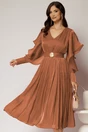 Rochie midi roz coniac de ocazie din voal peliculizat cu cordon detasabil, 1, dyfashion.ro