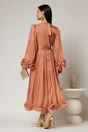Rochie midi roz coniac de ocazie din voal peliculizat cu maneci ample cu volanase, 2, dyfashion.ro