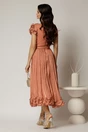 Rochie midi roz coniac din voal peliculizat cu volanase pe fusta, 2, dyfashion.ro