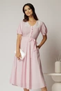 Rochie midi roz cu buline de zi si guler brodat, 1, dyfashion.ro