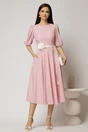 Rochie midi roz cu buline si cordon detasabil in talie, 3, dyfashion.ro