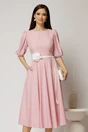 Rochie midi roz cu buline si cordon detasabil in talie, 1, dyfashion.ro