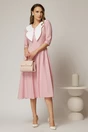 Rochie midi roz cu buline si guler amplu croi clos, 3, dyfashion.ro