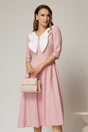 Rochie midi roz cu buline si guler amplu croi clos, 1, dyfashion.ro