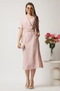 Rochie midi roz cu elastic si curea in talie, 3, dyfashion.ro