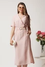 Rochie midi roz cu elastic si curea in talie, 1, dyfashion.ro