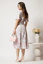 Rochie midi roz cu flori turcoaz din viscoza in clos cu pliuri pe bust, 2, dyfashion.ro