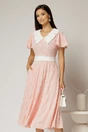 Rochie midi roz cu floricele brodate si guler alb, 1, dyfashion.ro