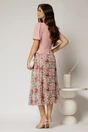 Rochie midi roz cu fusta din voal cu imprimeuri si decolteu rotund, 2, dyfashion.ro