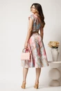Rochie midi roz cu imprimeu bleu in clos cu buzunare si curea in talie, 2, dyfashion.ro