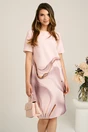 Rochie midi roz cu imprimeu maro din stofa cu croi drept, 1, dyfashion.ro