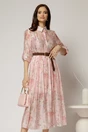 Rochie midi roz cu imprimeuri din tencel, 1, dyfashion.ro