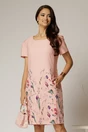 Rochie midi roz cu imprimeuri si croi drept cu buzunare, 1, dyfashion.ro