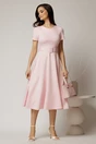 Rochie midi roz cu maneca scurta si curea in talie cu adaos de viscoza, 3, dyfashion.ro