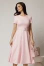 Rochie midi roz cu maneca scurta si curea in talie cu adaos de viscoza, 1, dyfashion.ro