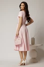 Rochie midi roz cu maneca scurta si curea in talie cu adaos de viscoza, 2, dyfashion.ro