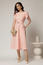 Rochie midi roz cu maneci din dantela si cordon detasabil, 3, dyfashion.ro