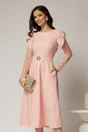 Rochie midi roz cu maneci din dantela si cordon detasabil, 1, dyfashion.ro