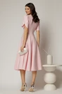 Rochie midi roz de ocazie cu aplicatie in talie cu margele si maneci decupate, 2, dyfashion.ro