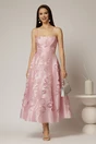 Rochie midi roz de ocazie cu decupaje florale si perle, 1, dyfashion.ro