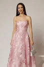 Rochie midi roz de ocazie cu decupaje florale si perle, 3, dyfashion.ro