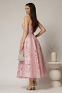 Rochie midi roz de ocazie cu decupaje florale si perle, 2, dyfashion.ro
