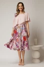 Rochie midi roz de ocazie cu imprimeuri florale pe fusta, 3, dyfashion.ro