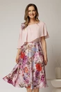 Rochie midi roz de ocazie cu imprimeuri florale pe fusta, 1, dyfashion.ro