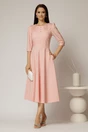 Rochie midi roz de ocazie cu nasturi pe bust si guler cu broderie si margele, 3, dyfashion.ro
