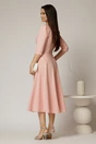 Rochie midi roz de ocazie cu nasturi pe bust si guler cu broderie si margele, 2, dyfashion.ro