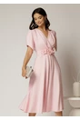 Rochie midi roz de ocazie cu pliuri pe bust si cordon detasabi cu flori, 1, dyfashion.ro
