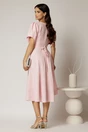 Rochie midi roz de ocazie cu pliuri pe bust si cordon detasabi cu flori, 2, dyfashion.ro