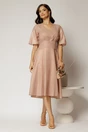 Rochie midi roz de ocazie din voal cu sidef si decolteu in V, 3, dyfashion.ro