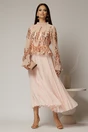 Rochie midi roz de seara din voal plisat cu perle si paiete, 1, dyfashion.ro