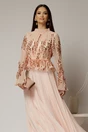 Rochie midi roz de seara din voal plisat cu perle si paiete, 3, dyfashion.ro