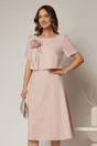 Rochie midi roz de zi cu detaliu amplu floral la bust, 1, dyfashion.ro