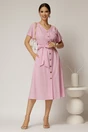 Rochie midi roz de zi din in tip camasa cu manecile scurte, 3, dyfashion.ro