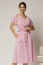Rochie midi roz de zi din in tip camasa cu manecile scurte, 1, dyfashion.ro