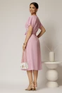 Rochie midi roz de zi din in tip camasa cu manecile scurte, 2, dyfashion.ro