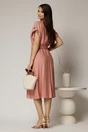 Rochie midi roz de zi din rayon cu decolteu V si curea in talie, 2, dyfashion.ro