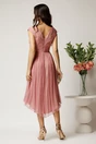 Rochie midi roz din matase naturala in clos cu baza asimetrica, 2, dyfashion.ro
