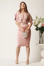 Rochie midi roz din neopren conica cu strasuri pe bust si curea in talie, 3, dyfashion.ro