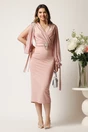 Rochie midi roz din neopren cu franjuri din strasuri la umeri si curea in talie, 3, dyfashion.ro